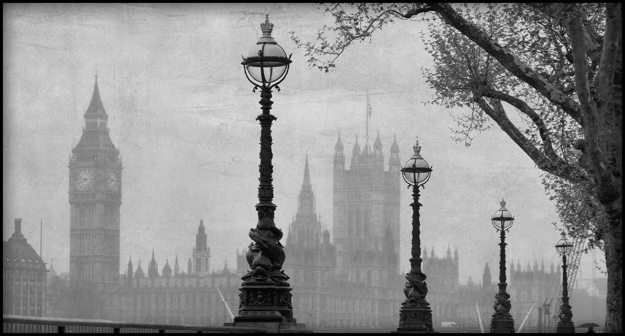 A snapshot of a street lamp from London many years ago with Big Ben in the background